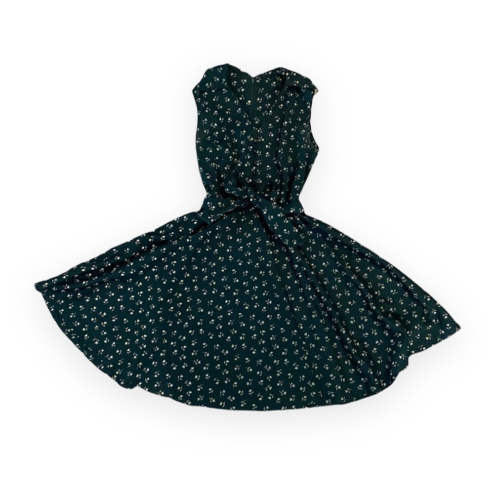 Vintage 60s / 70s Pinup Green Floral Button Dress - size women's 16 - medium - Picture 7 of 11